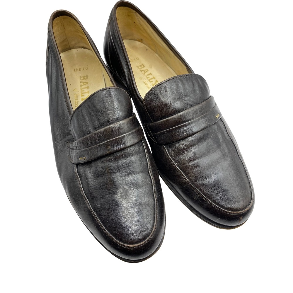 Vintage Bally Enrico Mens Dark Brown Leather Penny Loafers Swiss Made Size 9.5